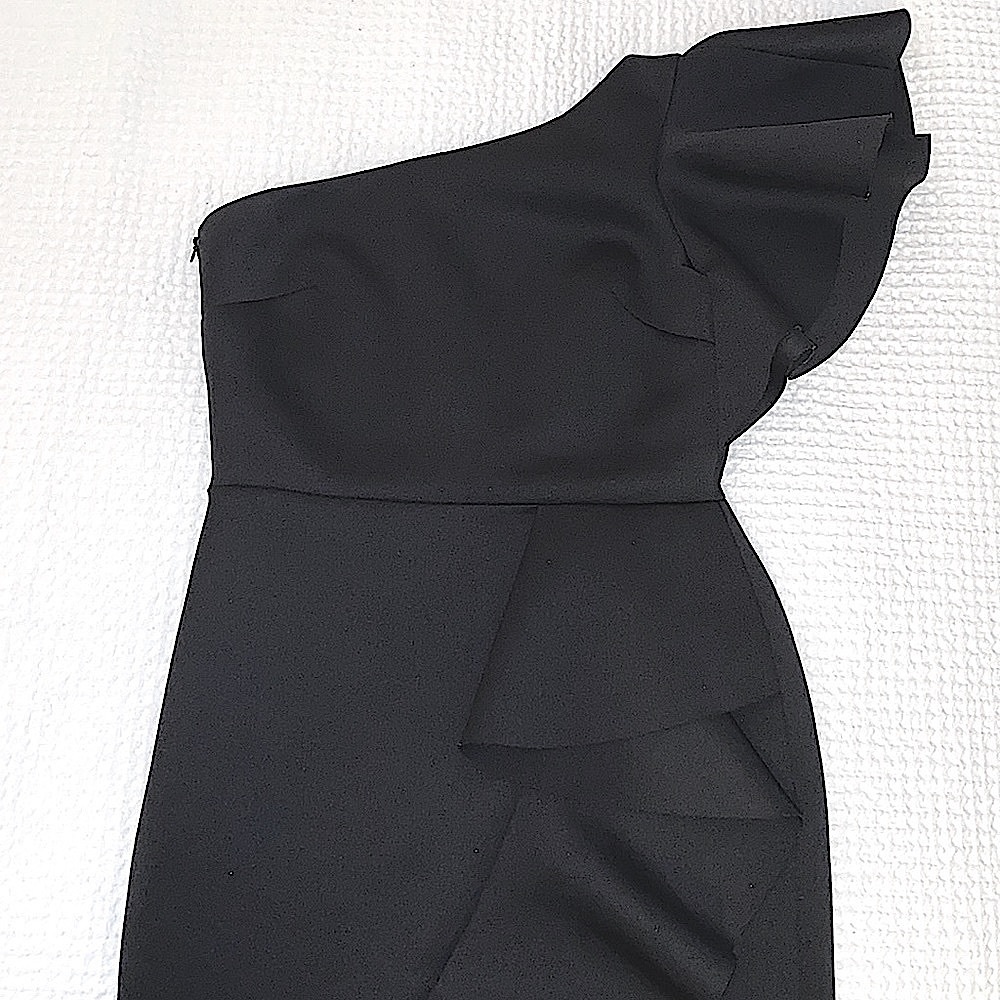 One Shoulder Ruffle Midi Dress in Black (Size 12 US / 14 UK) - Picture 2 of 9